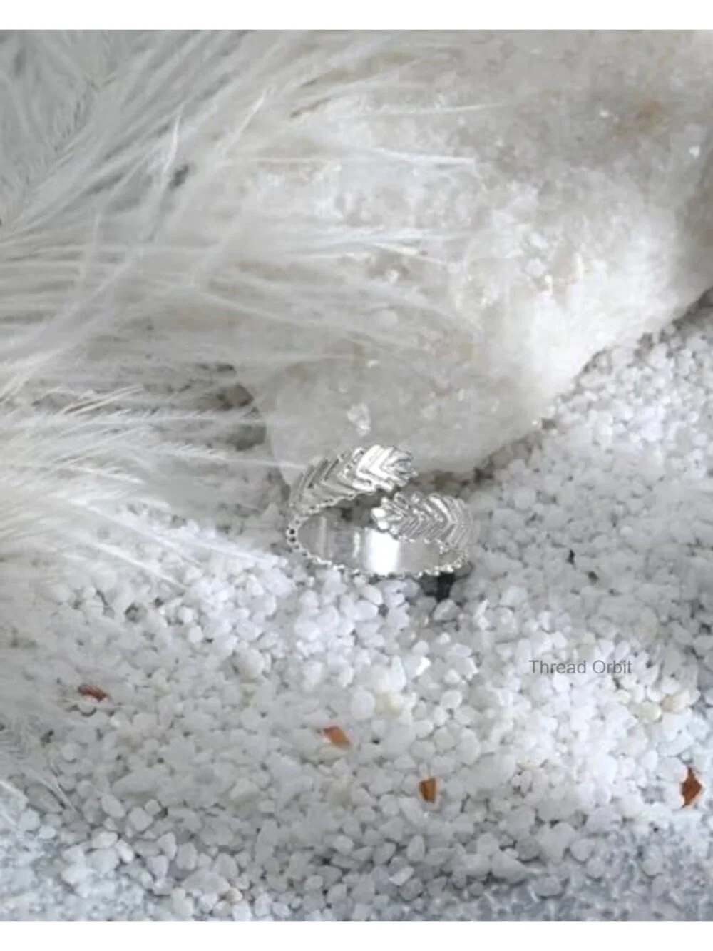 925 Silver Feather Thumb Open Ring Minimalist Statement Chunky Adjustable Ring